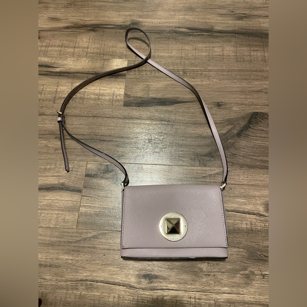 Kate Spade Crossbody Bag Small Pink Purple Pastel Leather Saffiano Gold Purse
